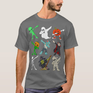 Camiseta Halloween Dabbing Skeleton Witch and Monsters Funn