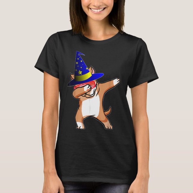 Camiseta Halloween Dabbing Wizard Pitbull Puppy Dog WWW H (Anverso)