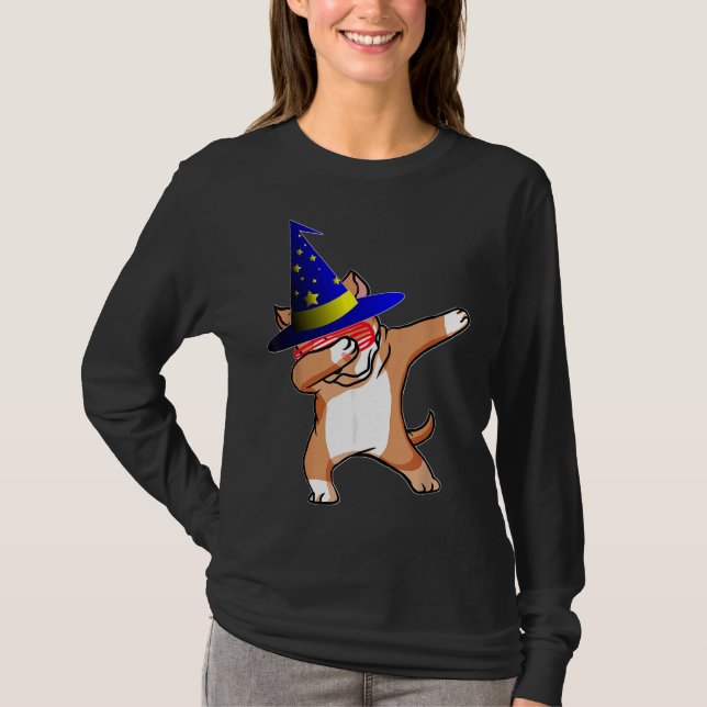 Camiseta Halloween Dabbing Wizard Pitbull Puppy Dog WWW H (Anverso)