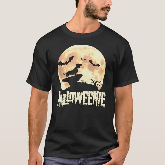 Camiseta Halloween Dachshund Costume Dog Weiner Dog Moon Ha (Anverso)