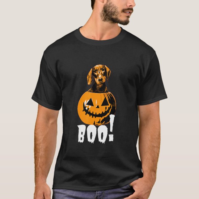 Camiseta Halloween Dachshund Dog Halloween Pumpkin Boo (Anverso)