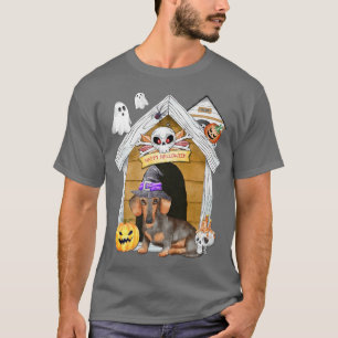 Camiseta Halloween Dachshund Dog Witch Haunted House 