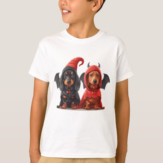 Camiseta Halloween Dachshund Perro Devil Bat (Anverso)