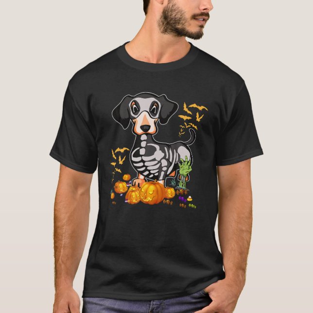 Camiseta Halloween Dachshund Skeleton Dog Lover (Anverso)