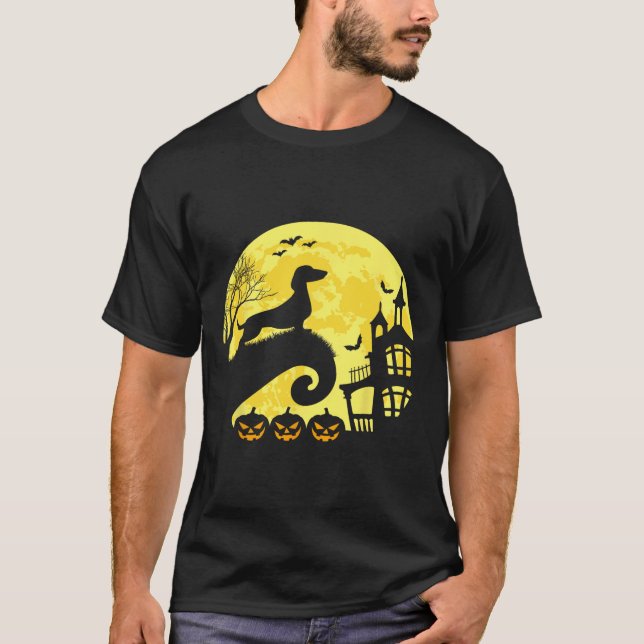 Camiseta Halloween Dachshund Weenie Wiener Moonshine Sausag (Anverso)
