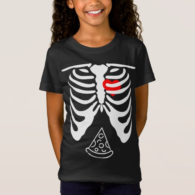 Camiseta Halloween Dad Skeleton Pizza Belly Gracioso Embara (Anverso)