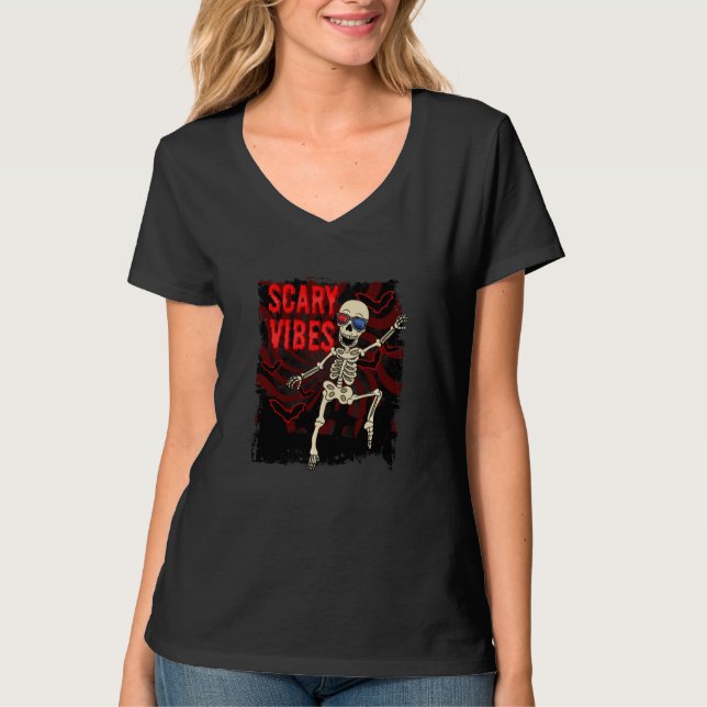 Camiseta Halloween Dancing Skull Scary Vibes Spooky (Anverso)