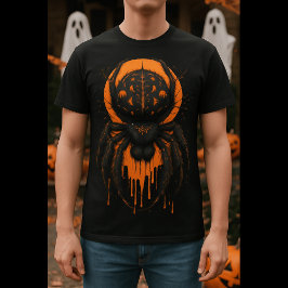 Camiseta Halloween de araña negra y Naranja espeluznante