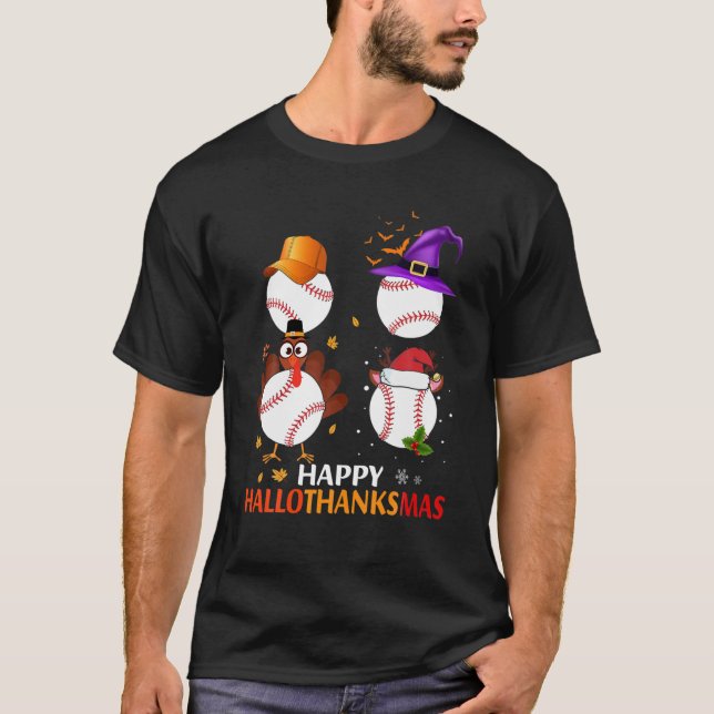 Camiseta Halloween De Béisbol Y Feliz Navidad Hallo (Anverso)