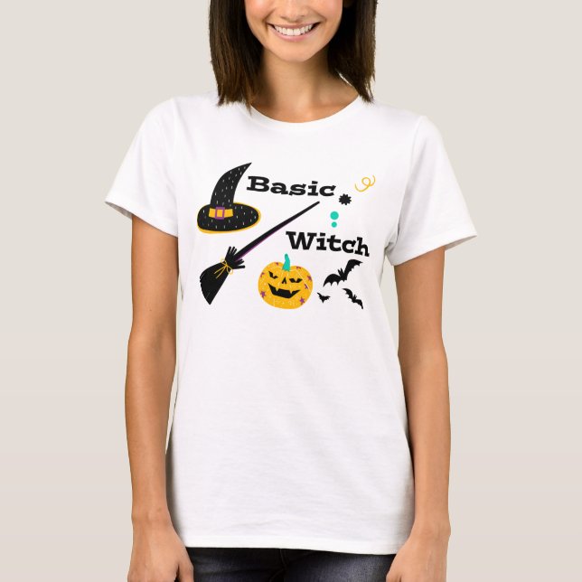 Camiseta Halloween de bruja básica divertida (Anverso)