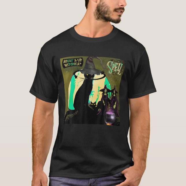 Camiseta Halloween de bruja de gato negro ¿Qué pasa con el  (Anverso)