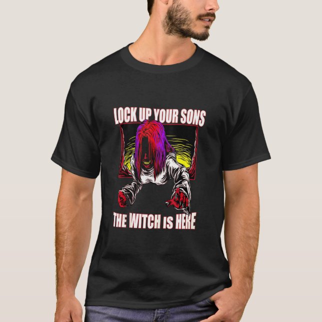 Camiseta Halloween de bruja espeluznante encerró a tus hijo (Anverso)
