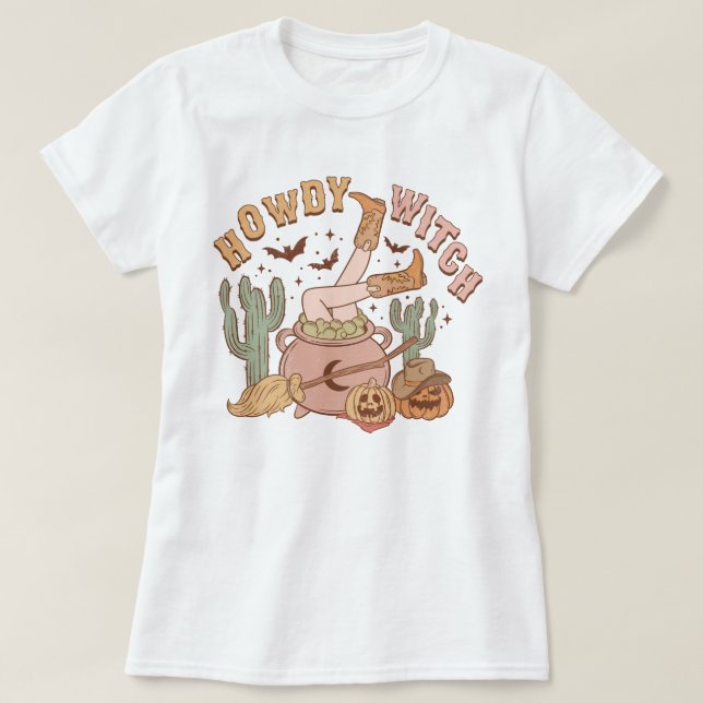 Camiseta Halloween de brujas occidentales de moda Howdy Wit (Diseño del anverso)