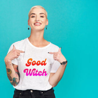 Camiseta Halloween de buena bruja divertida rosa y Naranja