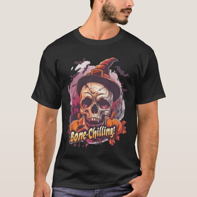 Camiseta Halloween de Calavera y Calabaza Auténtica (Anverso)