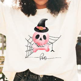 Camiseta Halloween de cráneo boo y rosa