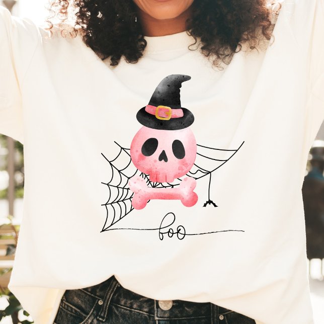 Camiseta Halloween de cráneo boo y rosa (Subido por el creador)