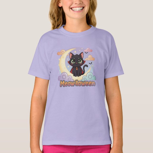 Camiseta Halloween de gato negro amigable - Tee li (Anverso)