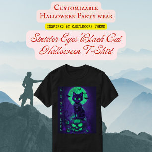 Camiseta Halloween de gato negro con ojos siniestros