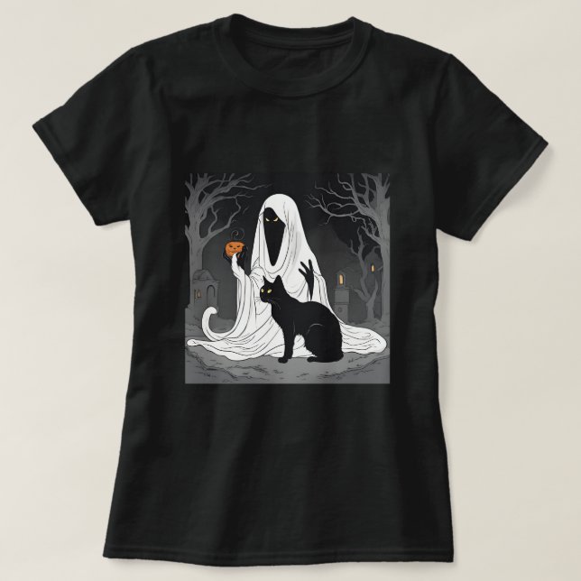Camiseta Halloween de Gato Negro Fantasma Gracioso Boo Ghos (Diseño del anverso)