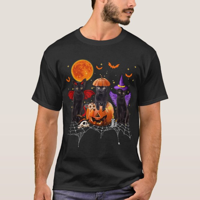 Camiseta Halloween De Gato Negro, Gato Negro Sentado En Cal (Anverso)