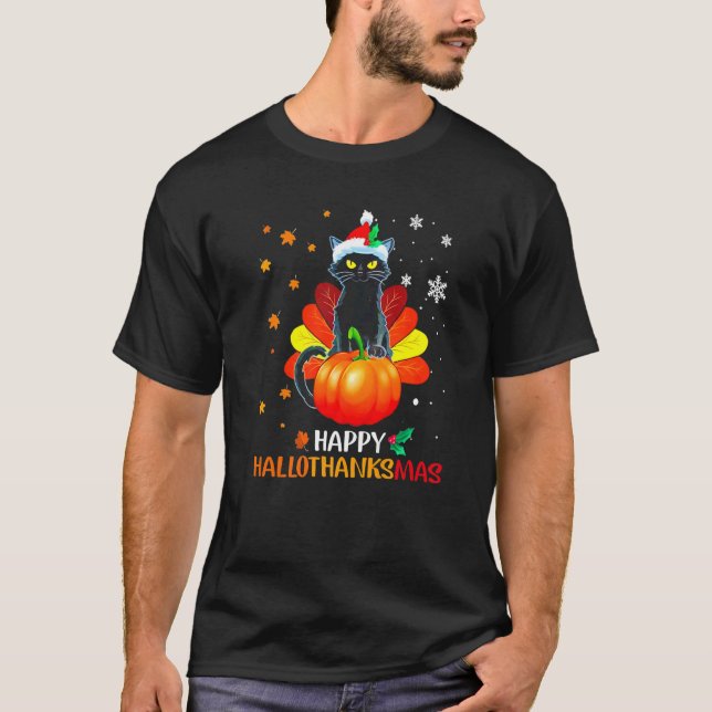 Camiseta Halloween De Gato Negro Y Feliz Hall De Feliz Navi (Anverso)