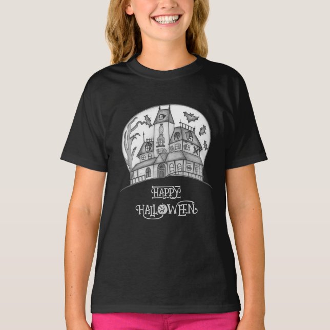 Camiseta Halloween de Haunted House y Bats (Anverso)