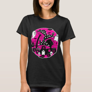 Camiseta Halloween de hongos rosados fantasmagóricos casa d