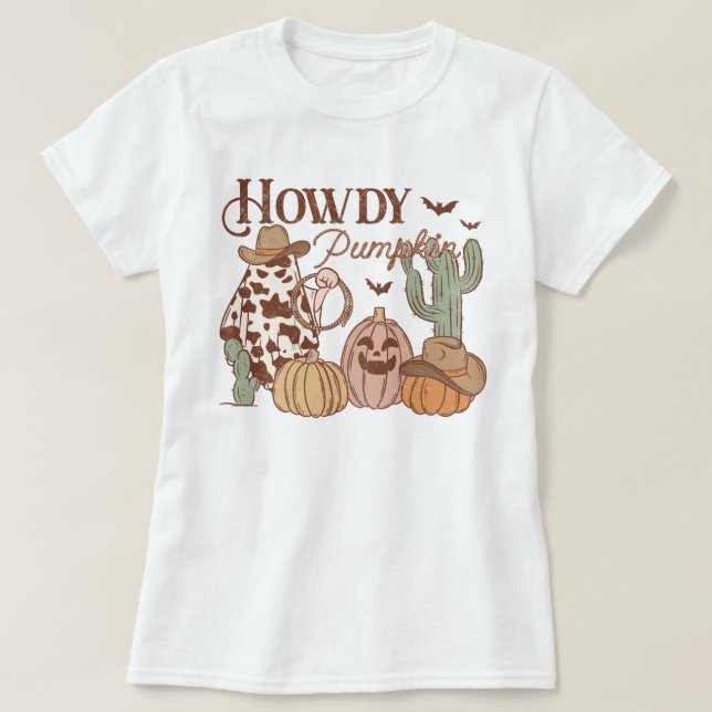 Camiseta Halloween de Howdy Pumpkin de Western Country (Diseño del anverso)