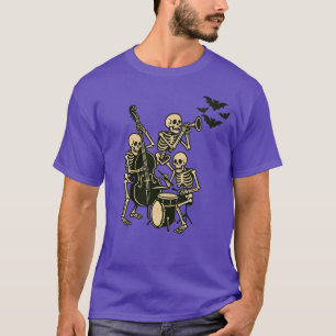 Camiseta Halloween de la banda de esqueleto Purple Retro