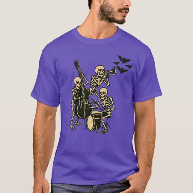 Camiseta Halloween de la banda de esqueleto Purple Retro (Anverso)