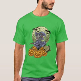 Camiseta Halloween de la bruja del gato para la familia de