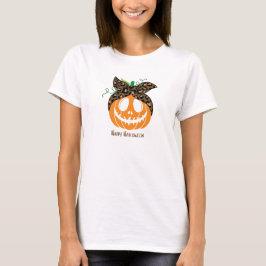 Camiseta Halloween de la calabaza de leopardo naranja y mar