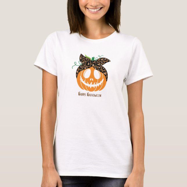 Camiseta Halloween de la calabaza de leopardo naranja y mar (Anverso)