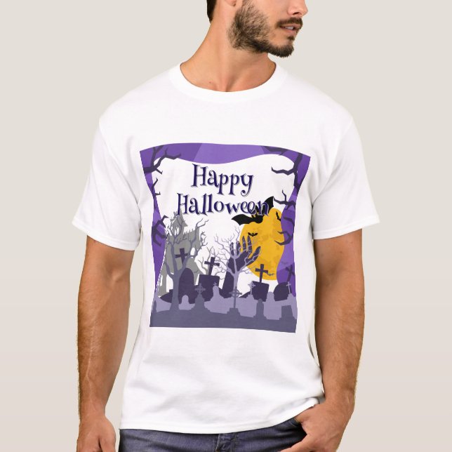 Camiseta Halloween de la casa embrujada y brillante (Anverso)