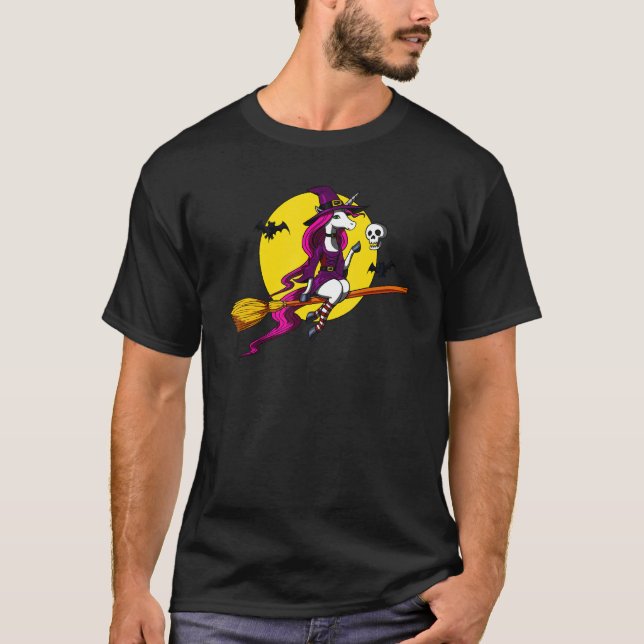Camiseta Halloween de la Fantasía Mágica de la escoba de un (Anverso)