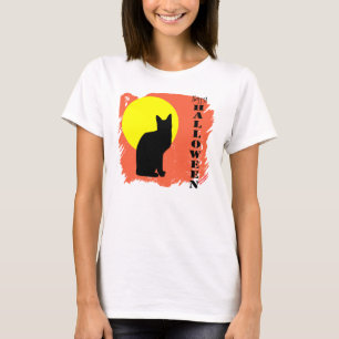 Camiseta Halloween de la luna amarilla del gato negro