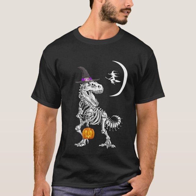 Camiseta Halloween de la Luna de Brujas de Calabaza T-Rex (Anverso)