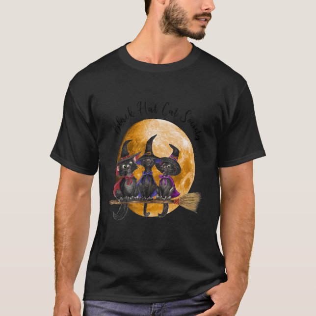 Camiseta Halloween de la Sociedad de Gatos Gorra Negro Bruj (Anverso)