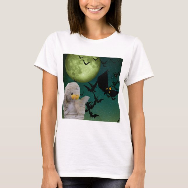 Camiseta Halloween de momia, murciélago y luna (Anverso)