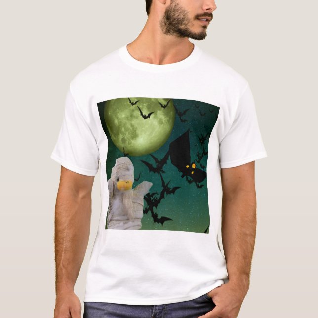 Camiseta Halloween de momia, murciélago y luna (Anverso)
