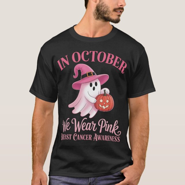 Camiseta Halloween De Mujeres Con Cáncer De Mama En Octubre (Anverso)