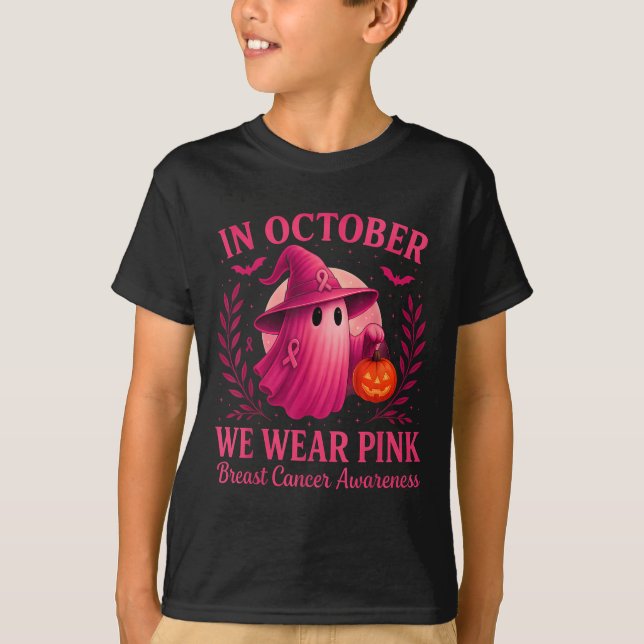 Camiseta Halloween De Mujeres Con Cáncer De Mama En Octubre (Anverso)