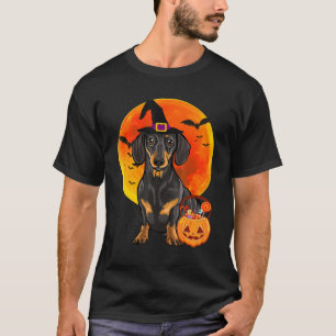 Camiseta Halloween de perro Dachshund negro Jack O Lantern 