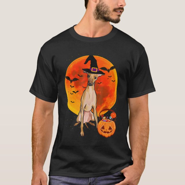 Camiseta halloween de perro gato italiano de galgo o linter (Anverso)
