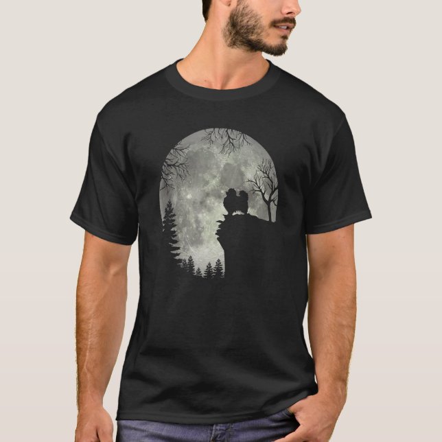 Camiseta Halloween De Perro Pomeraniano Y De Luna 1 (Anverso)
