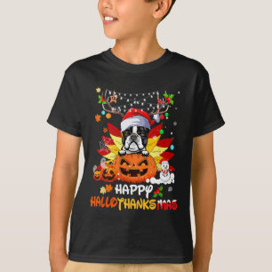 Camiseta Halloween De Perro Terrier De Boston Y Feliz Navid
