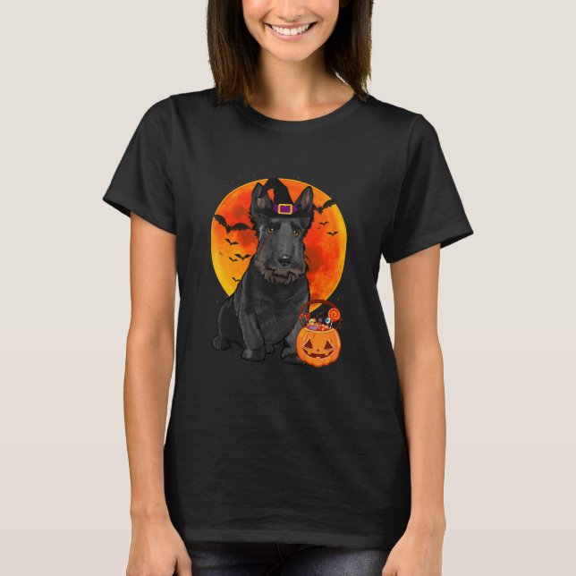 Camiseta Halloween de Perro Terrier Escocés Jack O Lantern (Anverso)