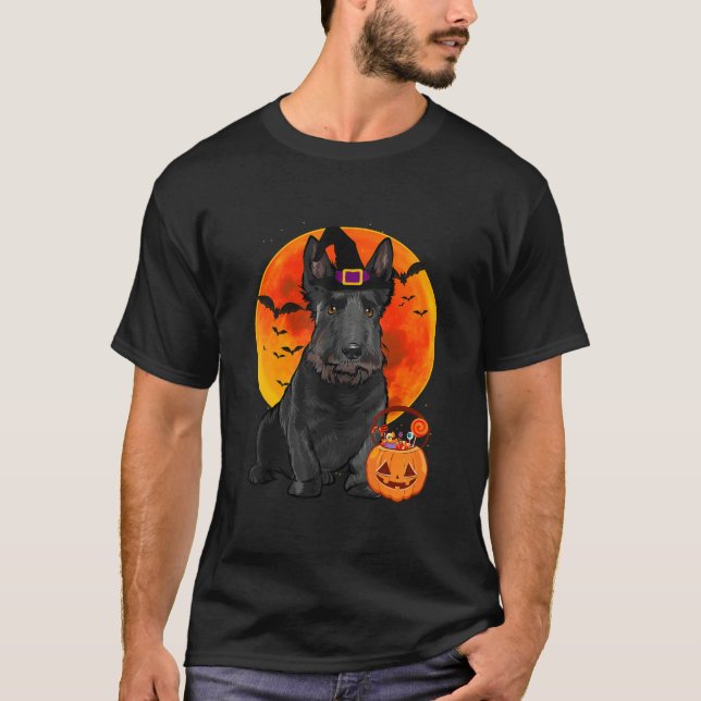 Camiseta Halloween de Perro Terrier Escocés Jack O Lantern (Anverso)