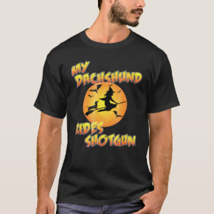 Camiseta Halloween de perros - Mi Dachshund corre en la esc